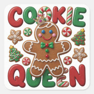 Gingerbread Cookie Queen Festive Christmas Cheer Square Sticker