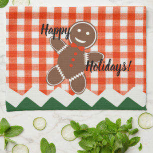 Gingerbread Cookie Red Check Gingham Tea Towel