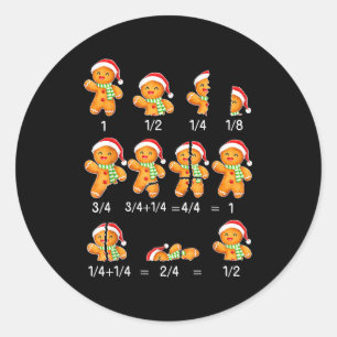 Gingerbread Cookie Santa Hat Fraction Math Teacher Classic Round Sticker
