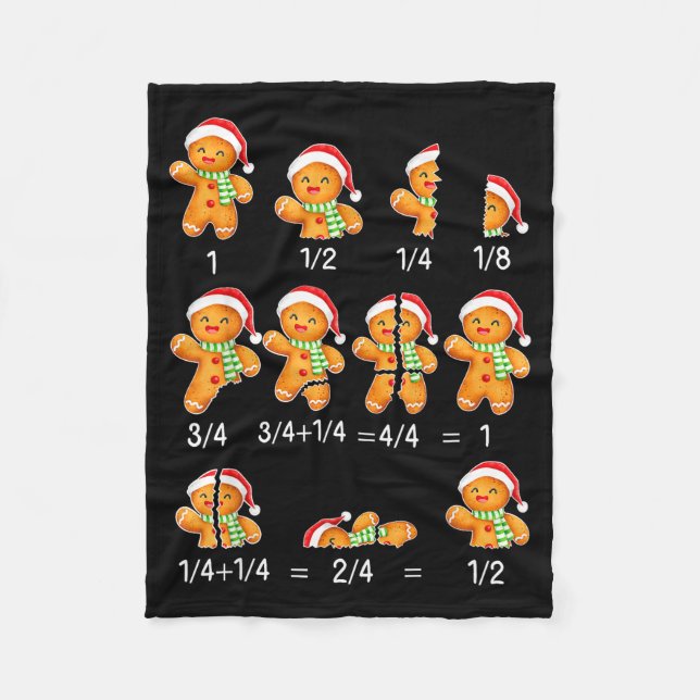 Gingerbread Cookie Santa Hat Fraction Math Teacher Fleece Blanket (Front)
