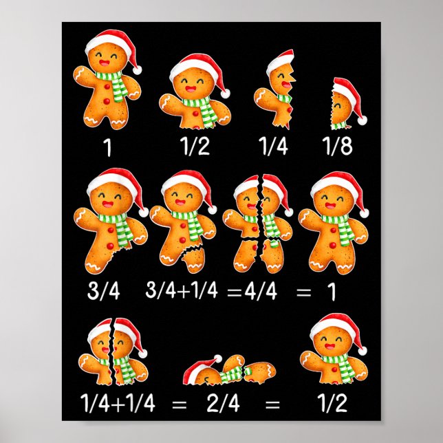 Gingerbread Cookie Santa Hat Fraction Math Teacher Poster (Front)