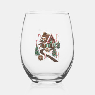 Gingerbread Cookie Wonderland Stemless Wine Glass