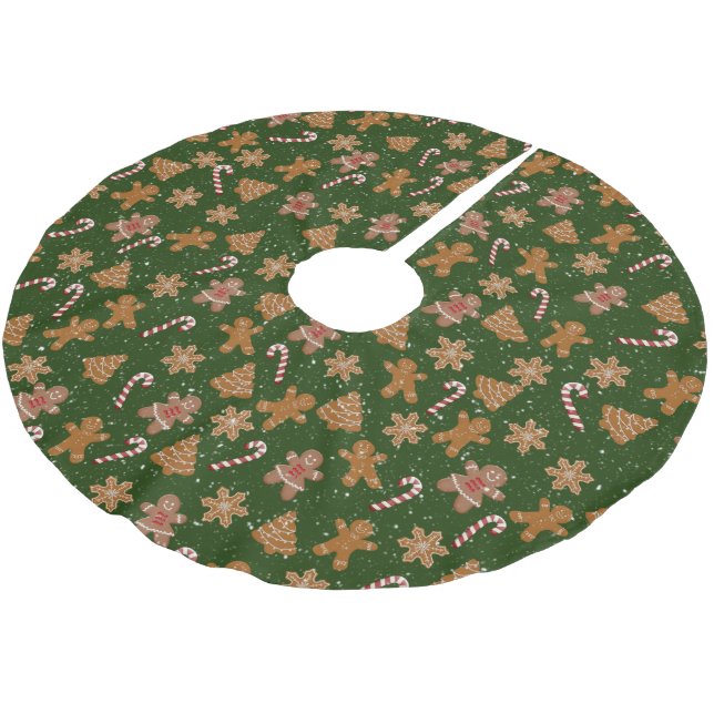 Gingerbread Cookies and Candy Canes In Snowflake Brushed Polyester Tree Skirt (Angled)
