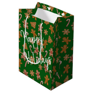 Gingerbread Cookies and Candy Canes on Green  Medium Gift Bag