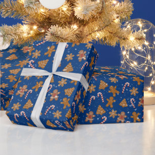 Gingerbread Cookies and Candy Canes With Snowflake Wrapping Paper