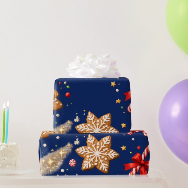Gingerbread Cookies and Candy Canes Wrapping Paper (Party Gifts)