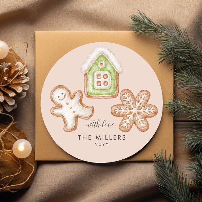 Gingerbread Cookies Baking Spirits Bright Modern Classic Round Sticker (Gingerbread Cookies Baking Spirits Bright Modern Classic Round Sticker)