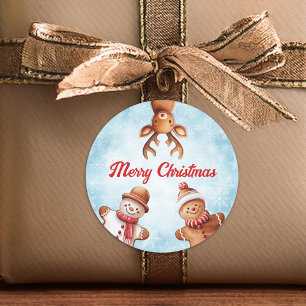 Gingerbread Cookies Blue Background Christmas Classic Round Sticker