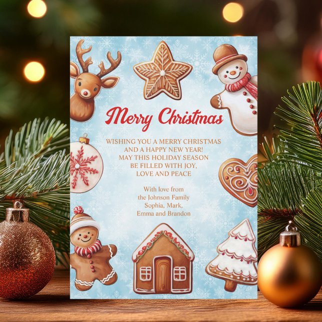 Gingerbread Cookies Blue Background Christmas Hol Holiday Card (Creator Uploaded)