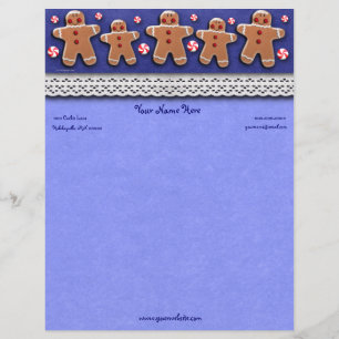 Gingerbread  Cookies Candies  Blue Personalised Letterhead