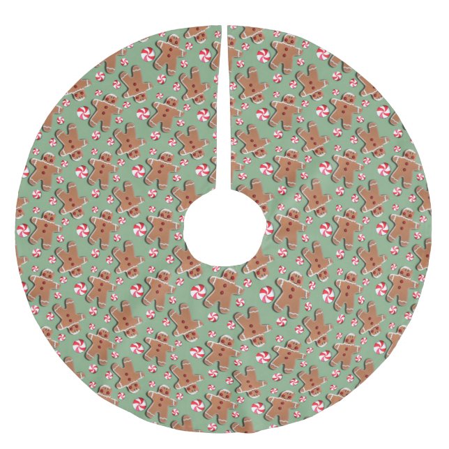 Gingerbread Cookies Candies Green Brushed Polyester Tree Skirt (Front)