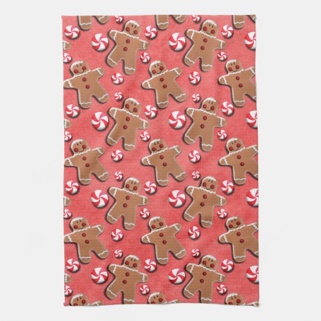 Gingerbread Cookies Candies Red Tea Towel (Vertical)