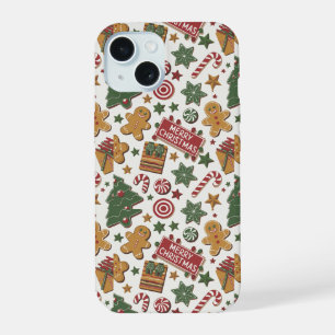 Gingerbread cookies, candy and Christmas trees, iPhone 15 Case