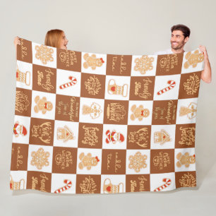 Gingerbread Cookies Chequered Pattern Fleece Blanket