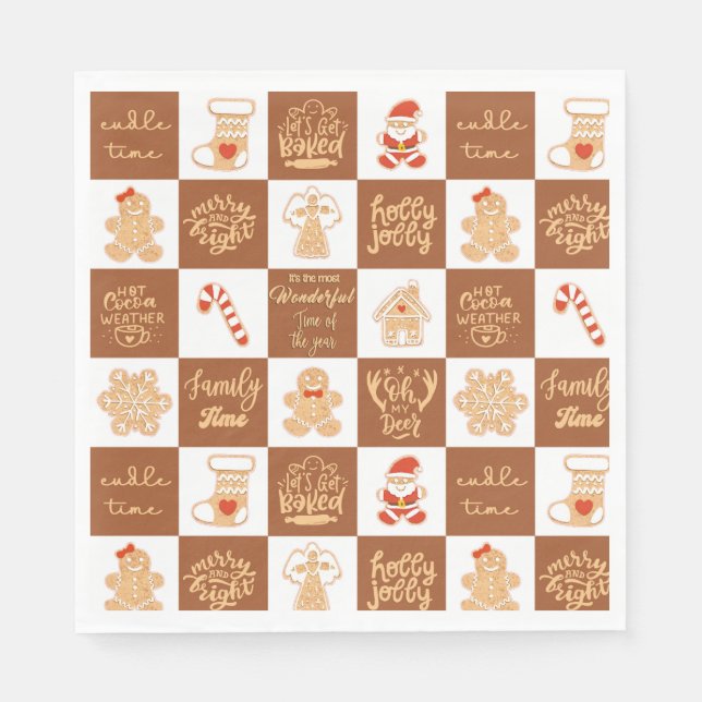 Gingerbread Cookies Chequered Pattern Napkin (Front)