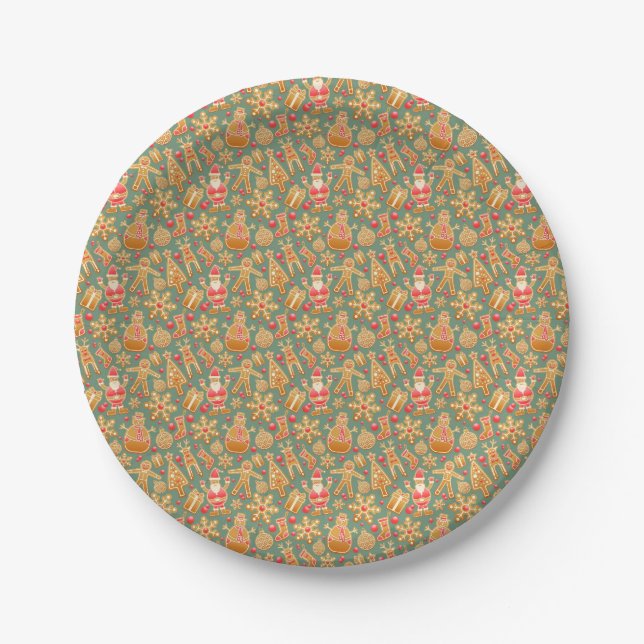 Gingerbread/cookies/Christmas patterned  Paper Plate (Front)