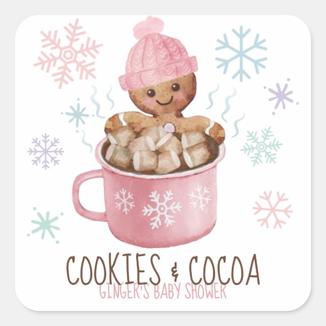 Gingerbread Cookies & Cocoa Girl Baby Shower  Square Sticker (Front)