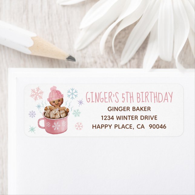 Gingerbread Cookies & Cocoa Girl Winter Birthday Return Address Label (Insitu)