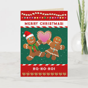 Gingerbread Cookies Holding A Heart Holiday Card