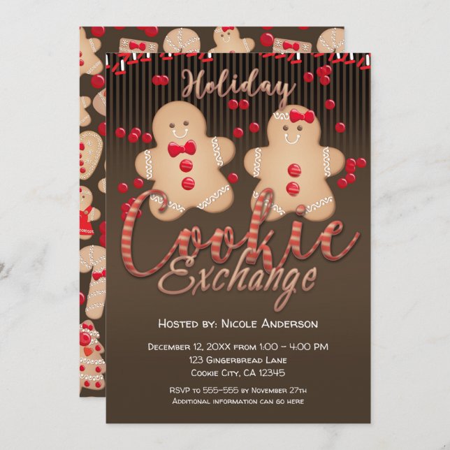 Gingerbread Cookies Holiday Cookie Exchange Party Invitation (Front/Back)