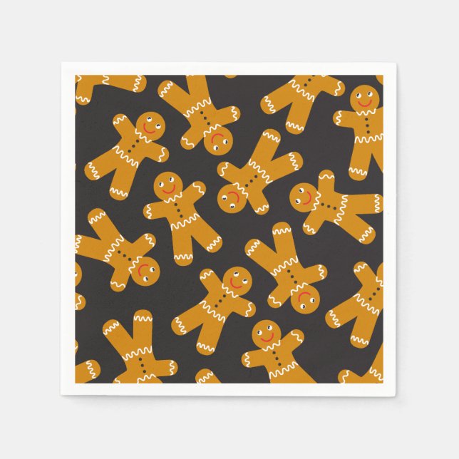 Gingerbread Cookies on black  Napkin (Front)