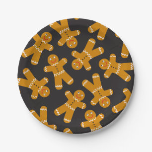 Gingerbread Cookies on black  Paper Plate