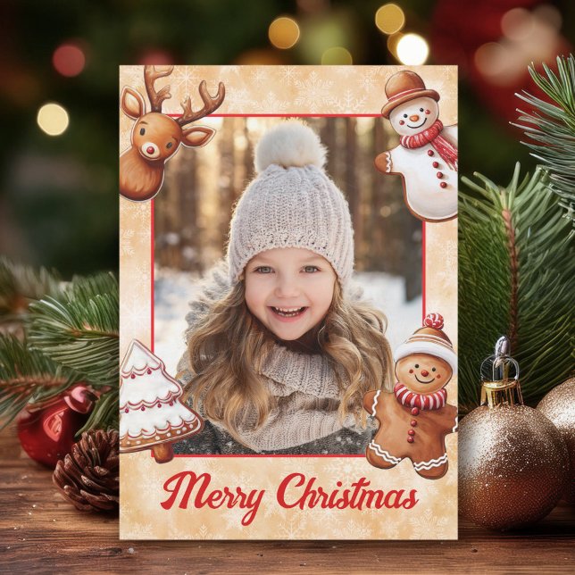 Gingerbread Cookies Photo Frame Brown Background Holiday Card (Creator Uploaded)