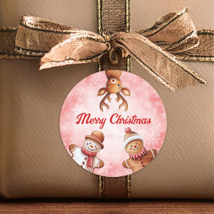 Gingerbread Cookies Red Background Christmas Classic Round Sticker
