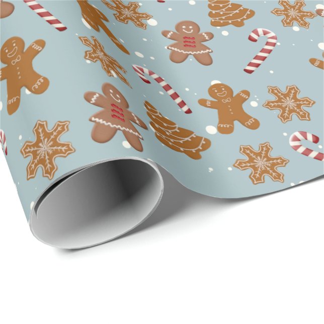 Gingerbread Cookies Snowflakes and Candy Canes Wrapping Paper (Roll Corner)