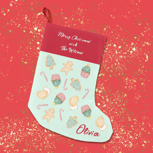 Gingerbread Cookies with Cupcakes and Your Name Small Christmas Stocking
