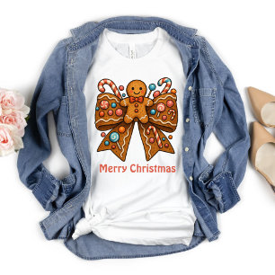 Gingerbread Coquette Bow Christmas Holiday T-Shirt