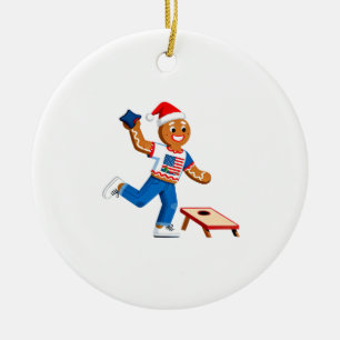 Gingerbread Cornhole Christmas 2026 Holiday Tailga Ceramic Ornament