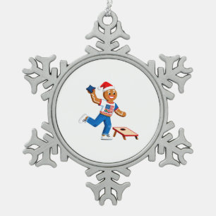 Gingerbread Cornhole Christmas 2026 Holiday Tailga Snowflake Pewter Christmas Ornament