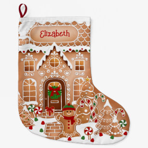 Gingerbread Cottage House Large Christmas Stocking