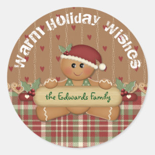 Gingerbread Country Christmas Classic Round Sticker