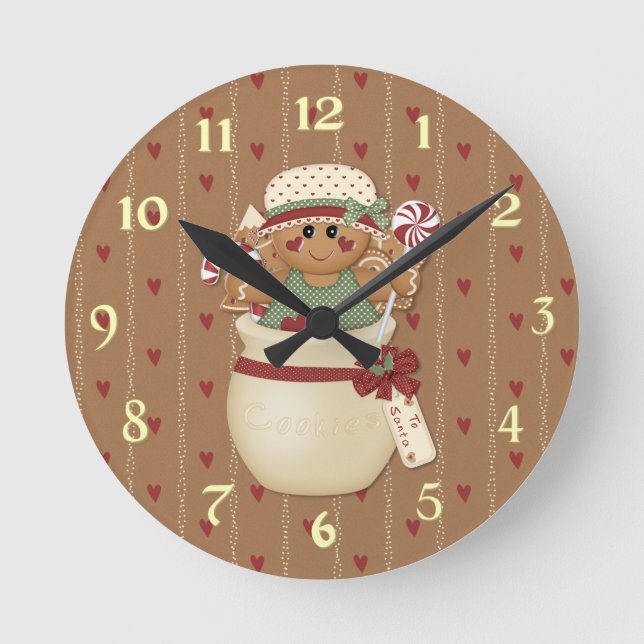 Gingerbread Country Christmas Round Clock (Front)