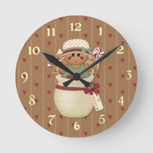 Gingerbread Country Christmas Round Clock