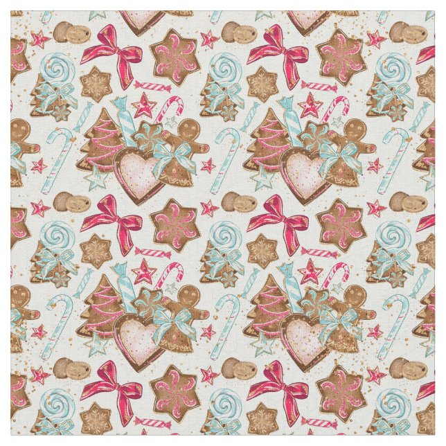 Gingerbread Country Cookies Fabric (Close Up)