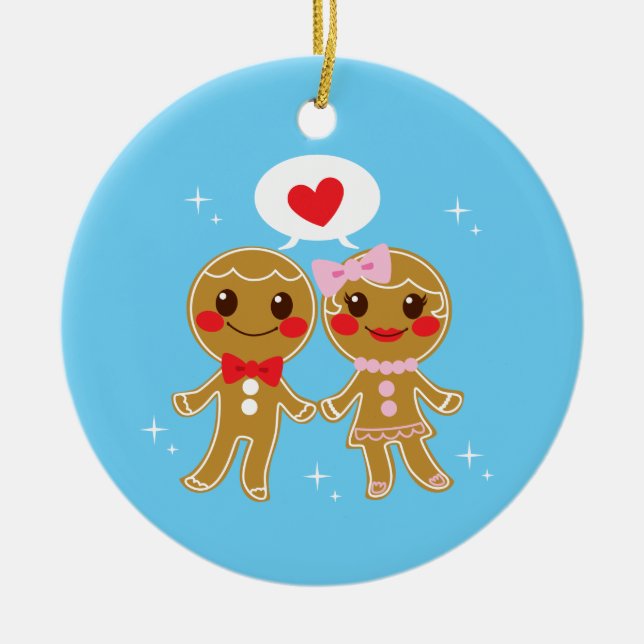 Gingerbread Couple Ceramic Tree Decoration (Front)