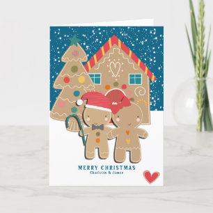Gingerbread Couple Christmas Tree in Snow Holiday Card