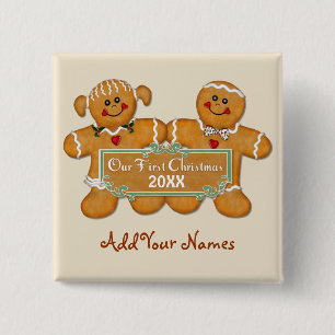 Gingerbread Couple First Christmas 15 Cm Square Badge