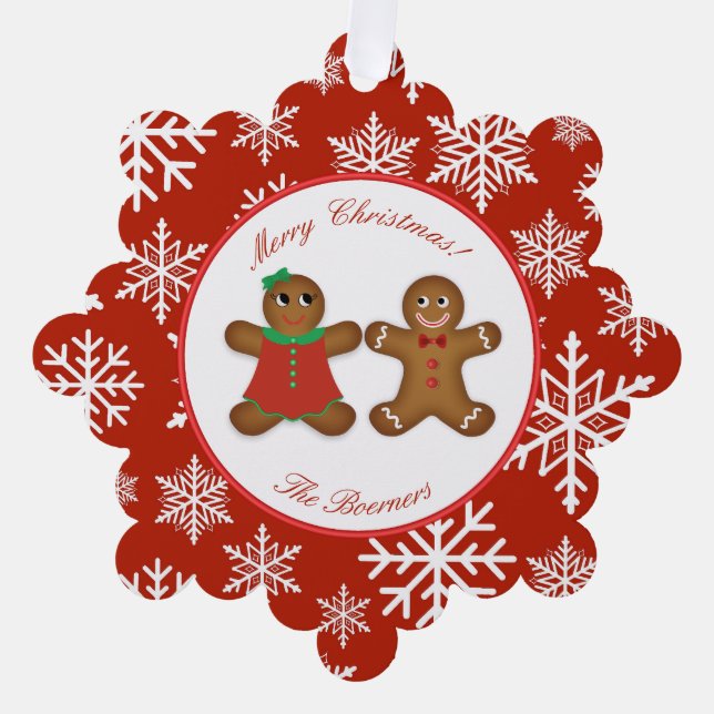 Gingerbread Couple Ornament Christmas Card (Front)