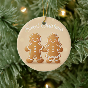 Gingerbread Couple Sweet Christmas Baking Lover Ceramic Ornament