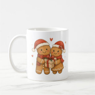 Gingerbread Couple with Gift and Santa Hats Coffee Mug