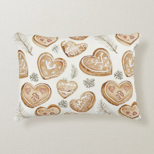 Gingerbread Cream Hearts Christmas Decorative Cushion