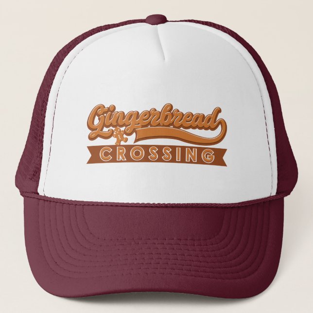 Gingerbread Crossing Christmas Holiday Trucker Hat (Front)
