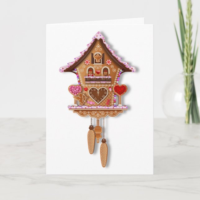 Gingerbread Cuckoo Clock Valentines Day Card (Front)