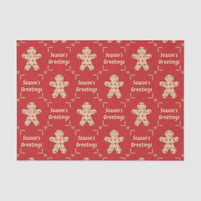 Gingerbread Cutout Seasons Greetings Tissue Paper (Front)