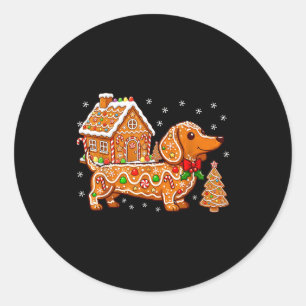 Gingerbread Dachshund Christmas Tree House Cookie  Classic Round Sticker