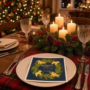 Gingerbread & Dala Horse Christmas Wreath Paper  Napkin